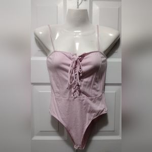 Forever 21 Lace Up Pink Bodysuit Small
